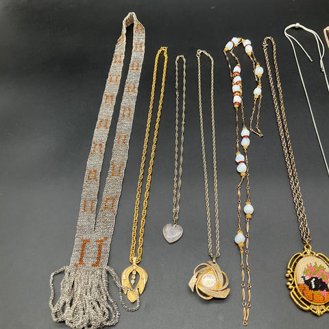 Costume Jewelry Lot 9 Necklaces Petit Point Pendant & Watch Pendant