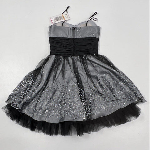Morgan & Co. Women's Silver Black Sequined Ruched Tulle Formal Dress NWT Sz 7/8