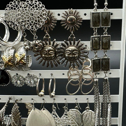 Vintage & Modern Costume Jewelry Lot 30+ Pairs Earrings Hoops Dangles Sun Faces