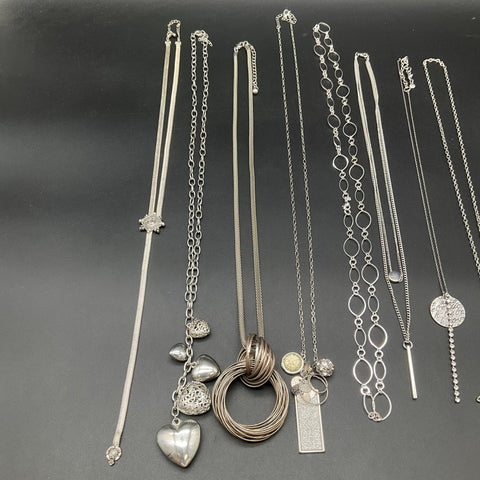 Silver Tone Fashion Jewelry Lot of 8 Necklaces Butterfly Heart Mesh Multi-Strand