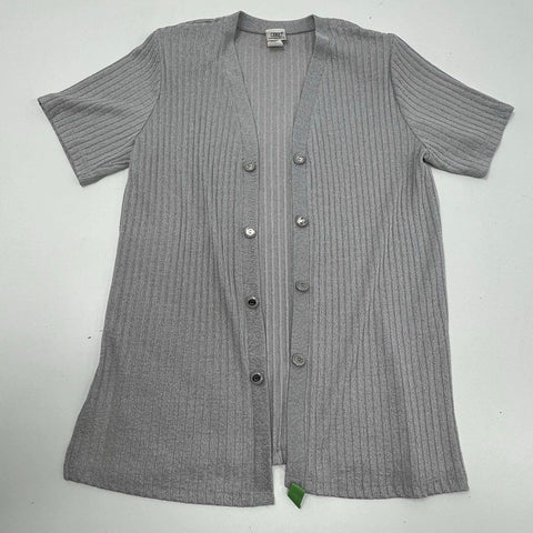Vintage Y2K Colonwear Women's Gray Ribbed Short Sleeve Cardigan Top Button Up S