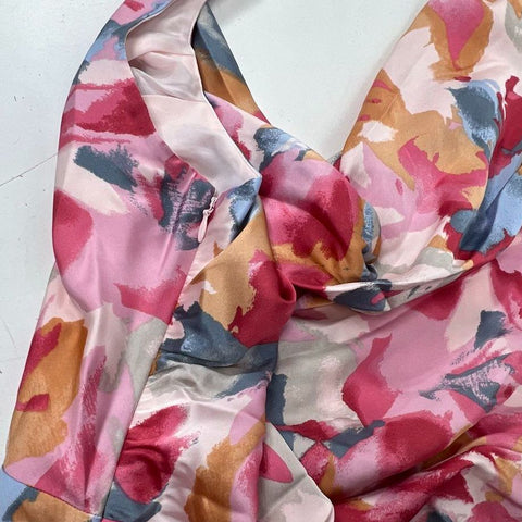 Abercrombie Women's Pink Abstract Ruched Drapey Cowl Back Maxi Dress M NWT