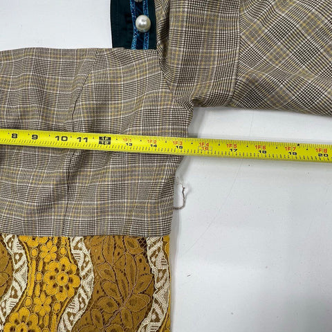 LuLualways Yellow Brown Plaid Lace Ruffle Asymmetrical Dress Women's Size 9