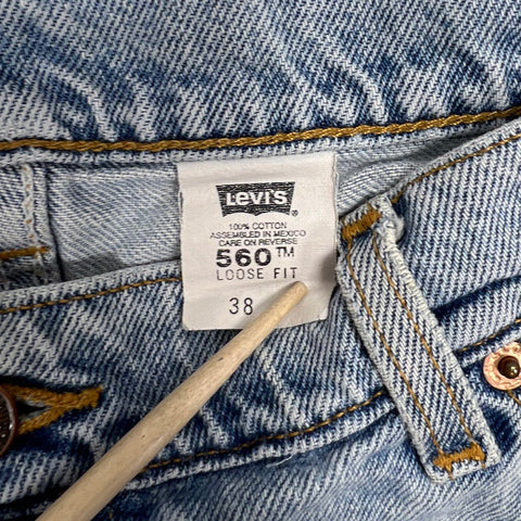 Vintage 90s Levi's 560 Loose Fit Orange Tab Light Wash Denim Shorts Men's Sz 38
