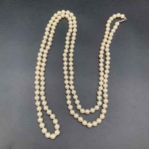 Vintage Costume Jewelry Lot Faux Pearl Necklaces Rhinestone Accents Mid-Century