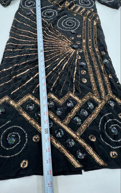 Vintage 80s Argenti Women's Black Silk Beaded Sequined Art Deco Dress -  Shop Thrift World