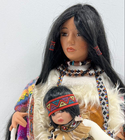 Geppeddo Kava & Shinava Native American Porcelain Doll with Baby 18 Inch Tag