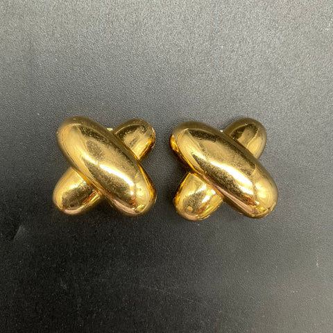 Carolee Vintage Gold Tone Clip Earrings & Silver Tone Black Stone Necklace