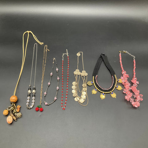 Vintage & Modern Jewelry Lot 8 Necklaces Tribal Boho Coin Beaded Cherry Charm