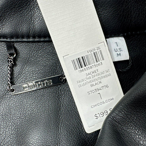 Chico's Women's Black Faux Leather Zip Front Jacket Sz 1 NWT