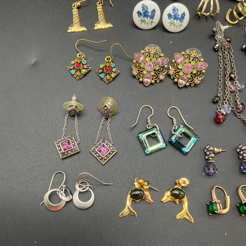 Vintage & Modern Costume Jewelry Earrings Lot 15 Pairs Rhinestone Faux Pearl