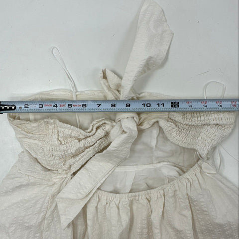 Maeve Anthropologie Women's White Tiered High-Low Seersucker Pom Pom Dress Sz L