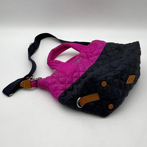 MZ Wallace Pink Navy Quilted Nylon Small Sutton Satchel Crossbody Bag