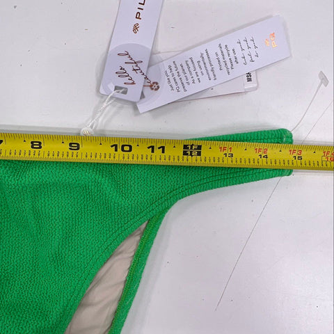 Pilyq NWT Women's Green Reef Textured High Cut Bikini Set Top D Bottom L