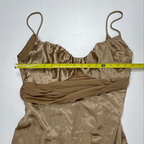 Vera Wang Maids Women's Almond Gold Ruched Spaghetti Strap Formal Gown Sz 10