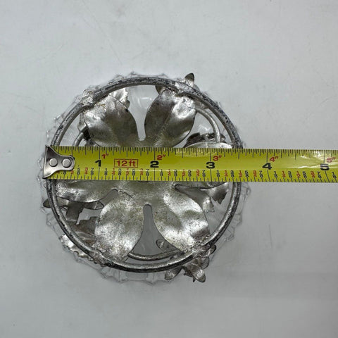 Vintage Handcut Lead Crystal Compote Bowl Rose Metal Stand Western Germany 6.5in