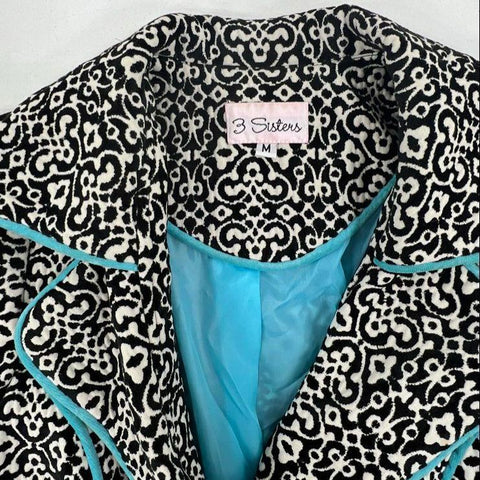 Vintage Y2K Three Sisters Women's Black Damask Chenille Belted Trench Coat M