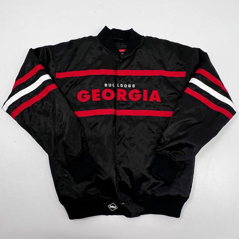 Franchise Club Men's Georgia Bulldogs Black Satin Varsity Jacket Quilted Sz M