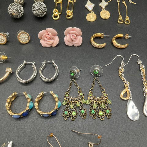 Vintage & Modern Costume Jewelry Earrings Lot 20 Pairs Hoops Dangle Rhinestone