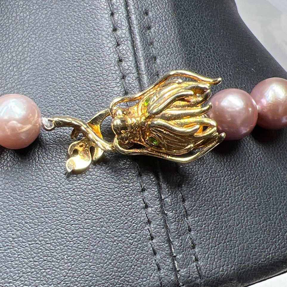 D'Joy Pink Pearl Sterling Silver Dragon Head Clasp Necklace 71.05g