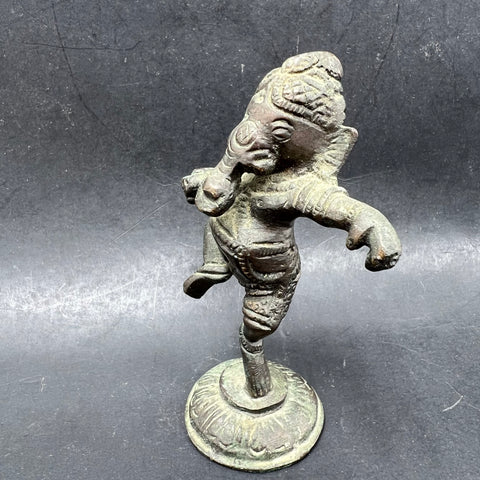 Vintage Dancing Ganesha Ganapati Bronze Statue Hindu God Figure 3.75" Patina