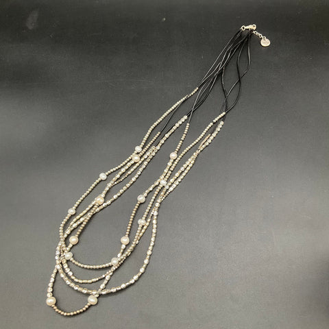 Trades by Haim Shahar Multi-Strand Cord Pearl Silver Tone Bead Necklace 32"
