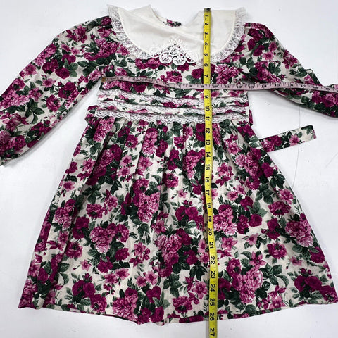 Vintage 80s Polly Flinders & Sarah Kent Girls Smocked Floral Lace Dress Lot 6 7