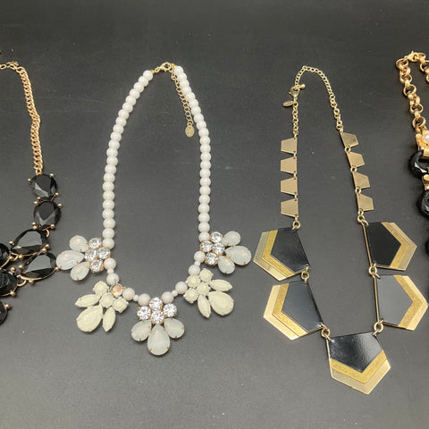 Statement Fashion Necklace Lot of 5 Floral Geometric Faux Pearl Gold Tone
