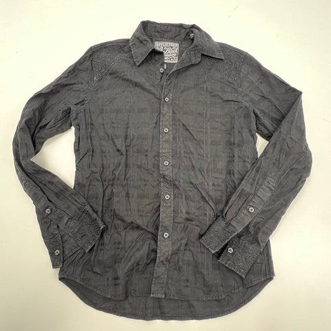 Affliction Black Premium Embroidered Cross Y2K Grunge Button Down Shirt Sz S