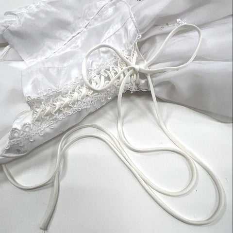 Vintage Y2K Girls White Halter Tiered Sequin Flower Girl Formal Dress USA Sz 7