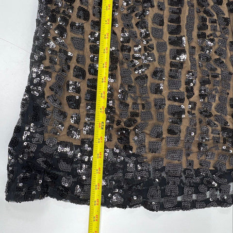 David Meister Women's Gown Dress Black Sequin Geometric Sheer Maxi Size 6