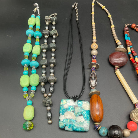 Boho Ethnic Beaded Jewelry Lot 8 Necklaces Turquoise Style Millefiori Statement