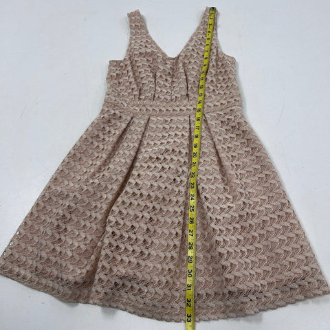 BCBGeneration Women's Nude Blush Lace Pleated Fit Flare V-Neck Dress Sz 4 NWT