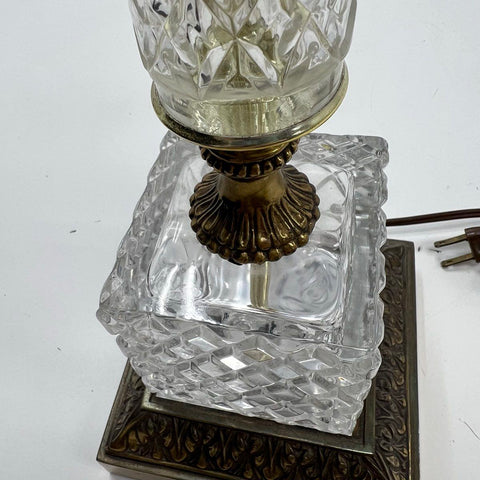 Vintage Italian Lead Crystal Brass Table Lamp Base Hollywood Regency Style