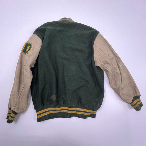 Vintage 90s DeLong Wool Leather Sleeve Varsity Letterman Jacket USA Made Sz XL