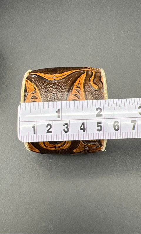 Annie Hammer Lot of 2 Tooled & Croc Embossed Leather Cuff Bracelets Signed