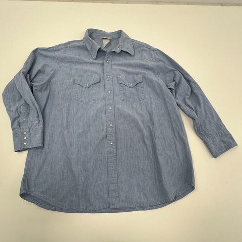 Vintage 90s Carhartt Rugged Wear Chambray Western Pearl Snap Shirt Sz XL