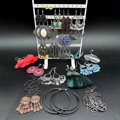 Boho Southwestern Fashion Earrings Jewelry Lot 30 Pairs Dangles Hoops Tassels
