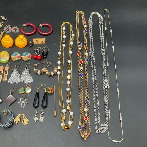 Vintage to Modern Costume Jewelry Lot 0.8 Lbs Necklaces Earrings Bracelets 45pc