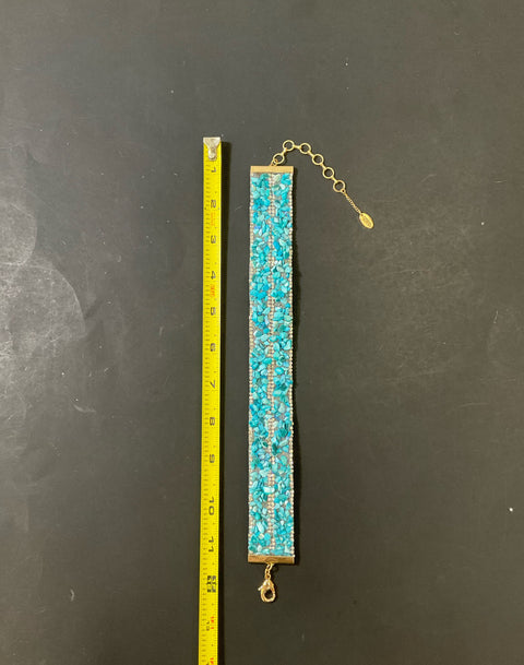 Amrita Singh Turquoise Bead and Rhinestone Choker Necklace Gold Tone Cowgirl
