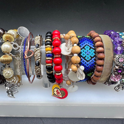 Vintage & Modern Costume Jewelry Lot of 26 Bangles Cuff Beaded Charm Bracelets