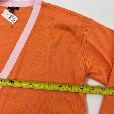Talbots NWT Orange Pink Colorblock Ribbed Trim Cardigan Sweater Womens Size M