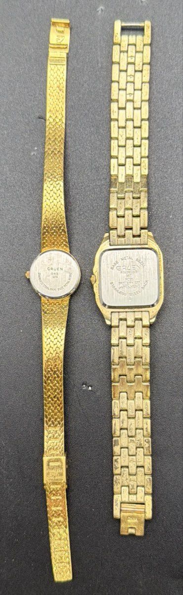 Vintage Gruen Gold Tone Quartz Dress Watch Lot of 2 Mesh & Link Bands