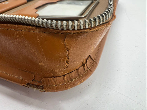 Vintage 1960s Mens Brown Leather Dopp Kit Travel Toiletry Grooming Set Case