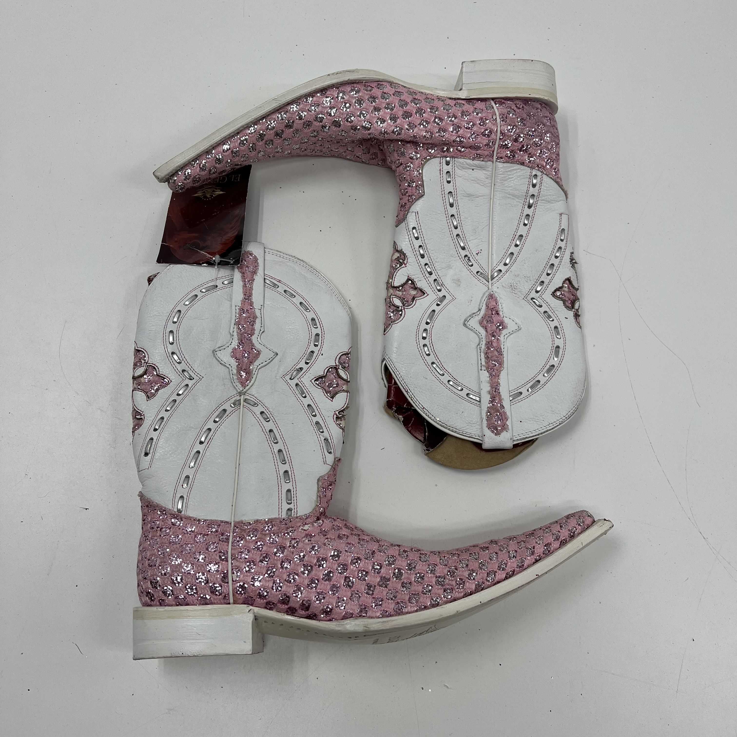 El General Pink White Glitter Cross Western Cowboy Boots Pointed Toe Size 6