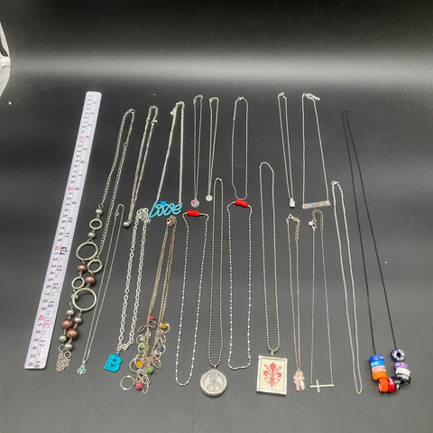 Fashion Costume Jewelry Lot of 14 Silver Tone Necklaces Pendants Charms Love