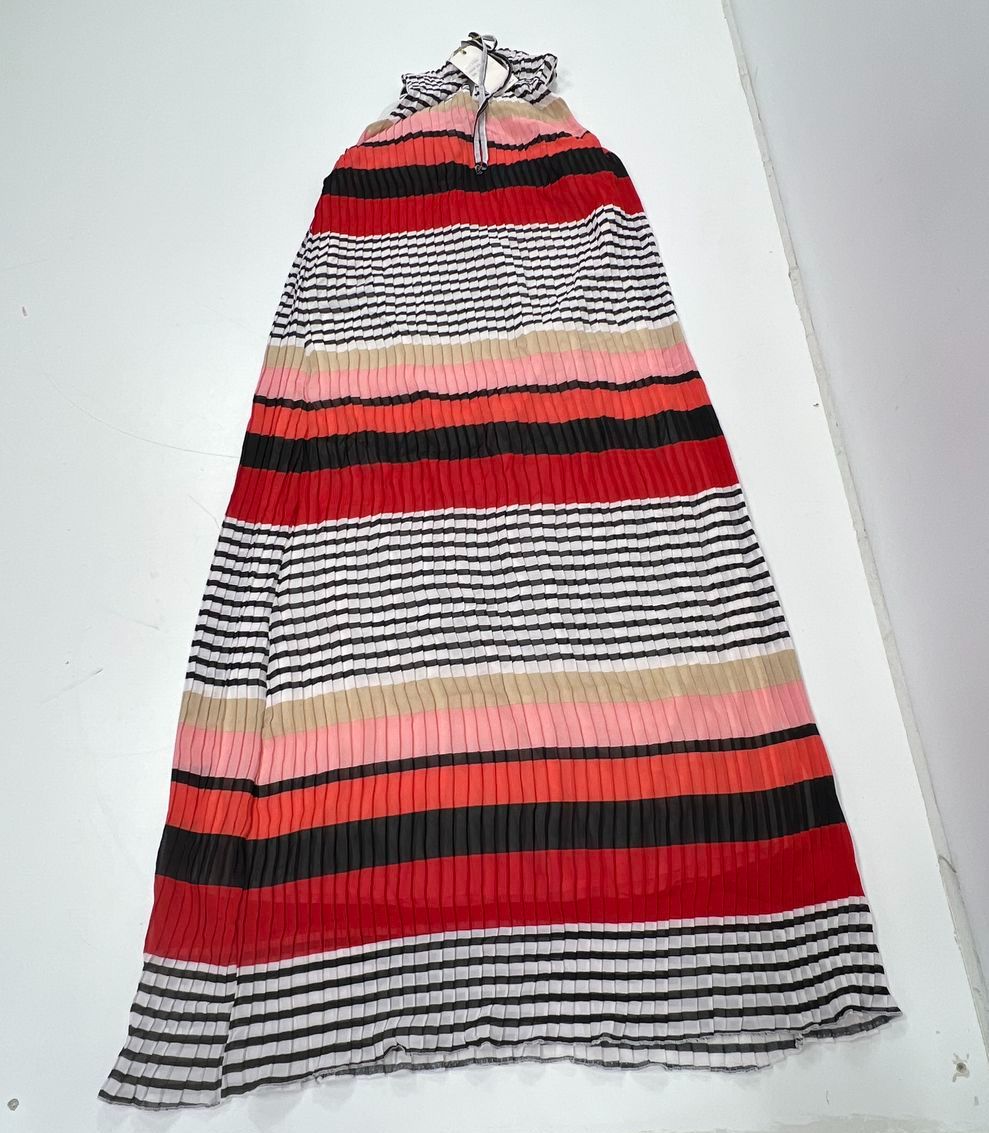 Vasna Desire Womens Lot 2 Pleated Maxi Dresses Size L NWT Red Striped Ombre