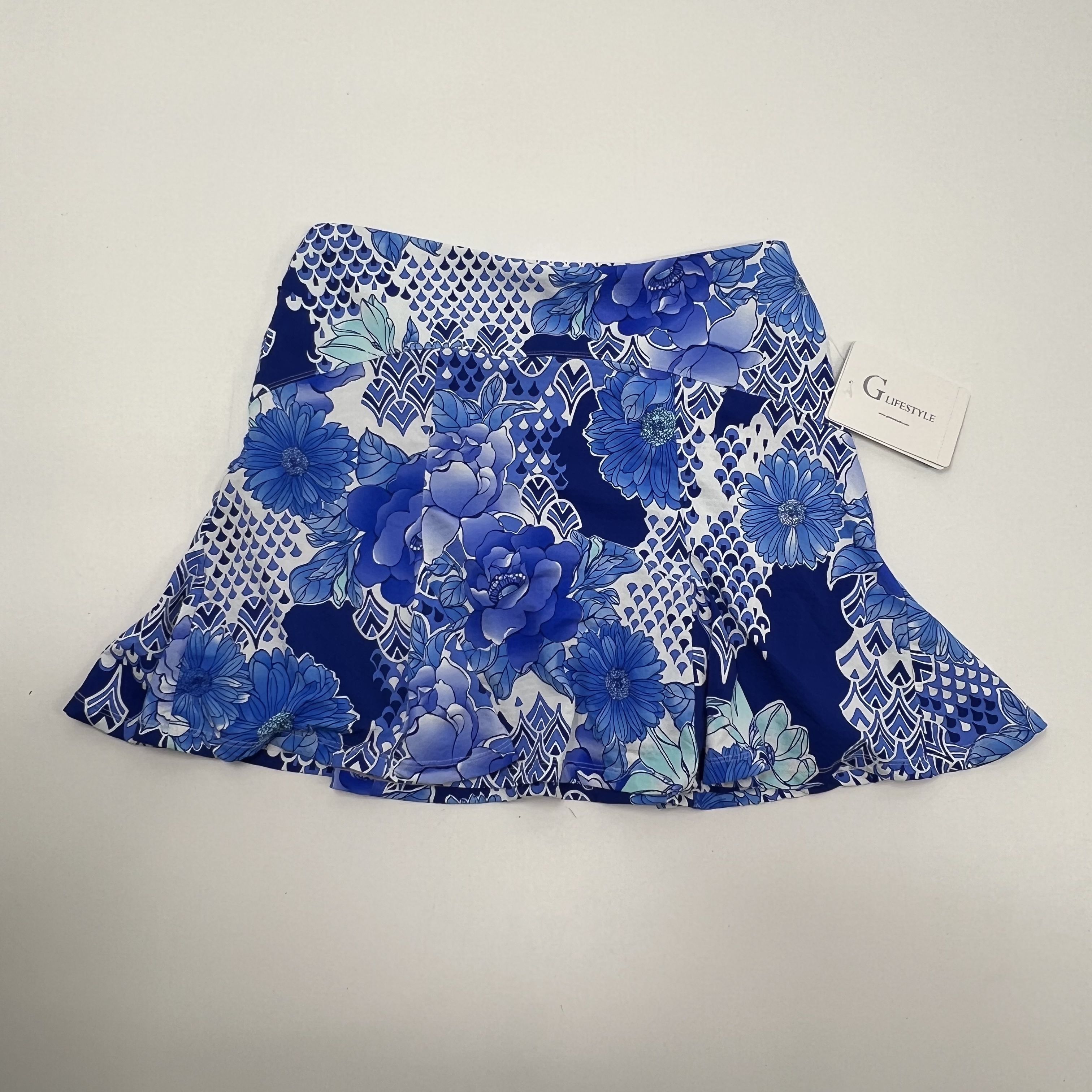 NWT G Lifestyle Deco Daisy Blue Tonal Floral Skort Women's Large