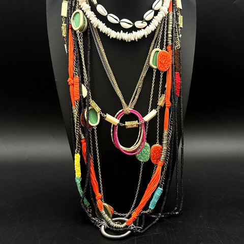 Mixed Fashion Jewelry Necklace Lot Cowrie Shell Faux Druzy Corded Boho Styles
