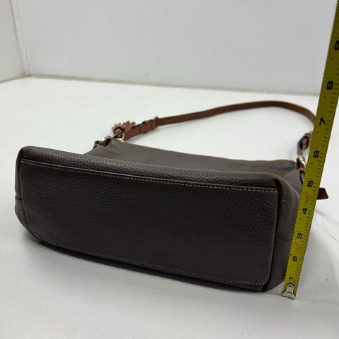 Dooney & Bourke Taupe Pebbled Leather Tassel Crossbody Bag Gold Hardware